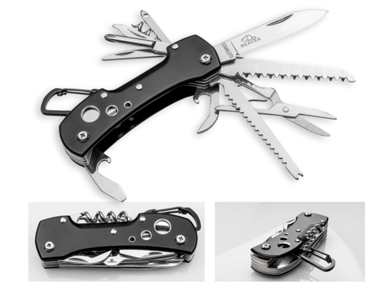 WILD stainless steel pocket knife, 11 functions, BEAVER, Black