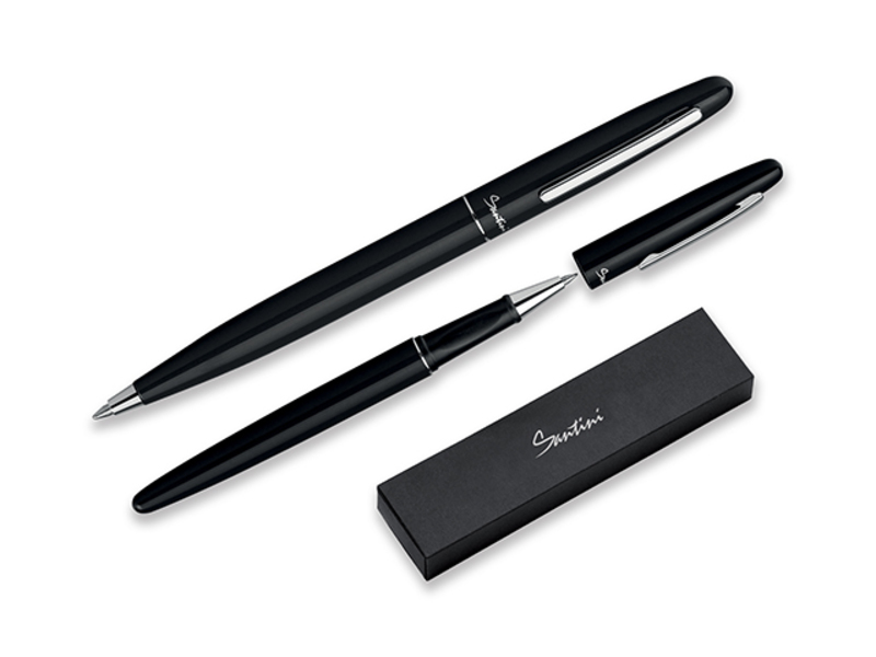 GROOVY SET set of metal ball and roller pen, blue refill, SANTINI, Black
