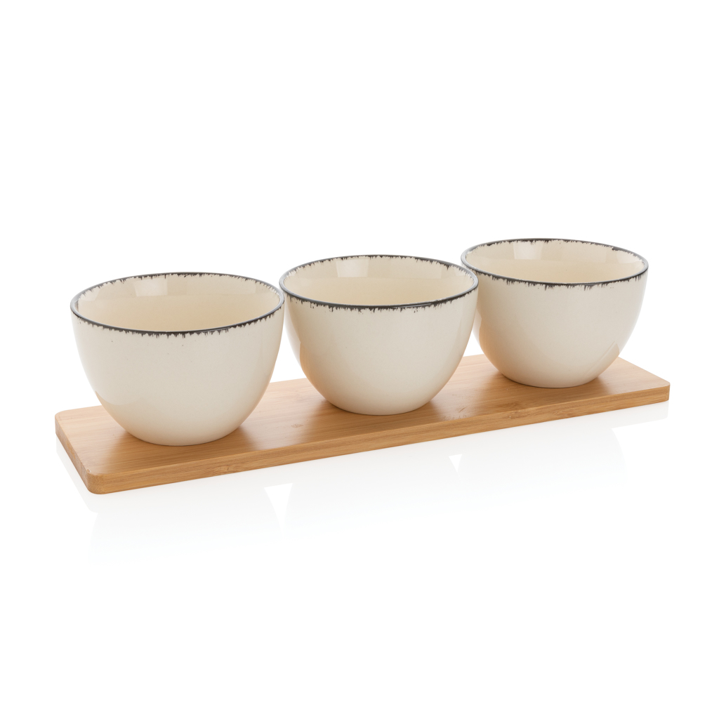 Ukiyo 3pc serving bowl set with bamboo tray