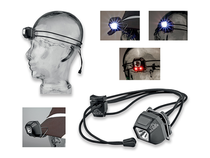BEAMER plastic 1 W + 2x red LED headlamp, BEAVER, Black