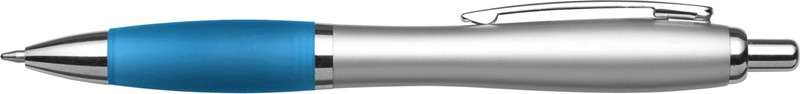 Plastic ballpen, silver barrel, pale blue