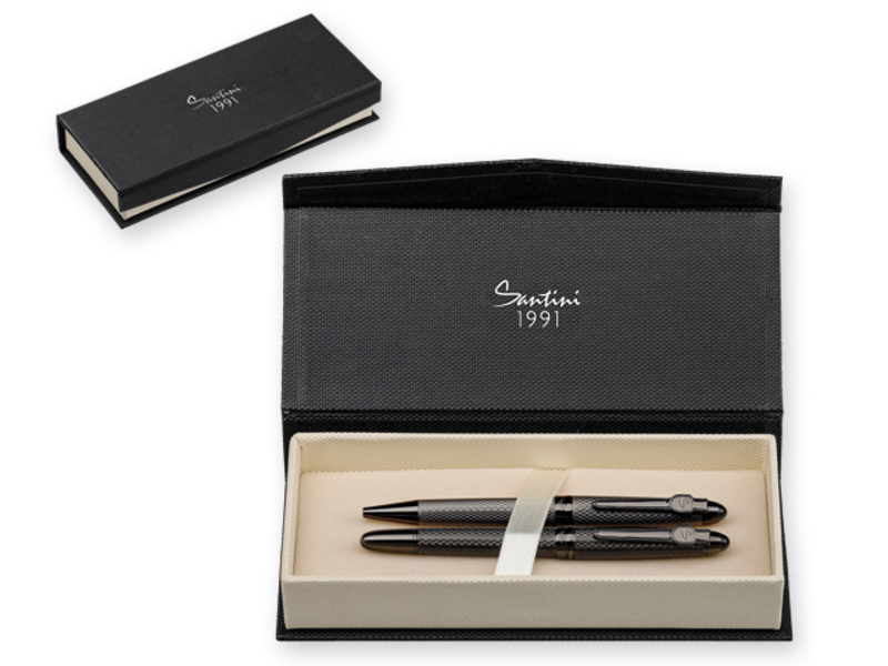 ROYAL set of metal ball pen and roller pen, blue refill, SANTINI, Graphite