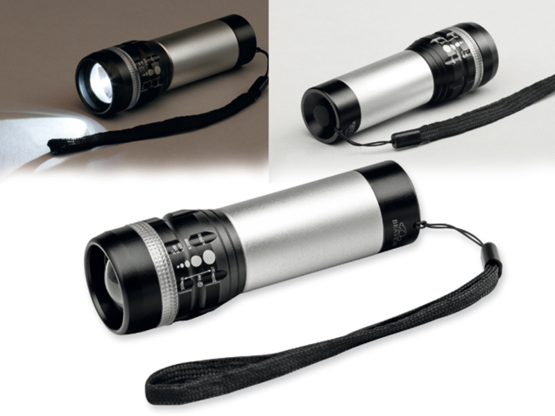 ZOOMIN metal 1 W lamp with zoom function, BEAVER, Satin silver