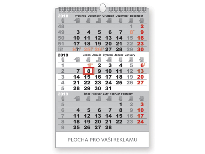 3-MONTH STANDARD WALL CALENDAR 2020 3-M wall calendar, 32x42cm
