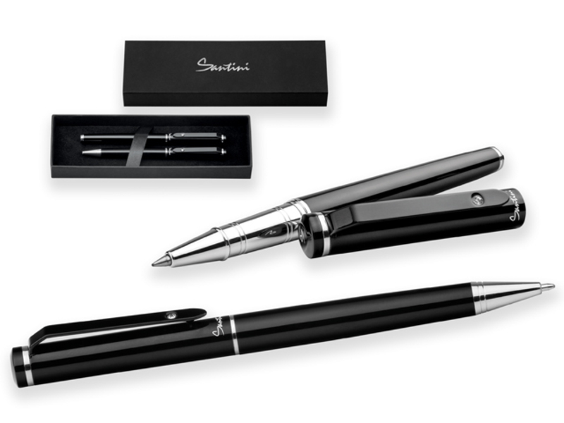 CALIOPE SET set of metal ball pen and roller pen, SANTINI, Black