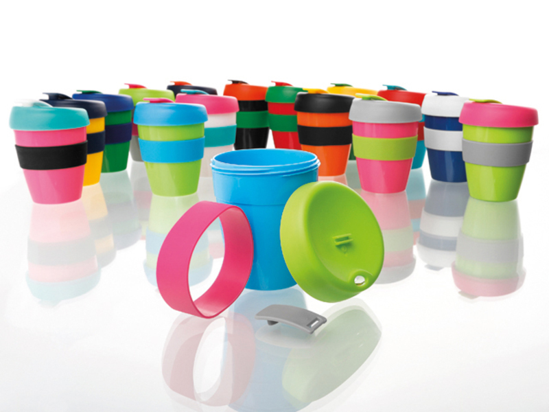 TUMBLER MIX Plastic cofee cup with a lid and silicone ring