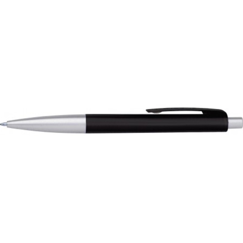 Plastic ballpen with blue ink.