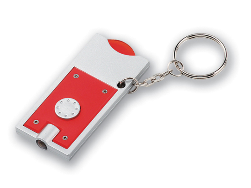 MATE plastic key ring - LED lamp and token with size 1€ / 10 Kč, Red