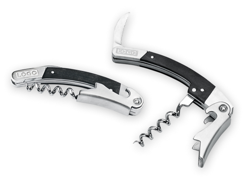 RICK opener with a corkscrew and knife, Black