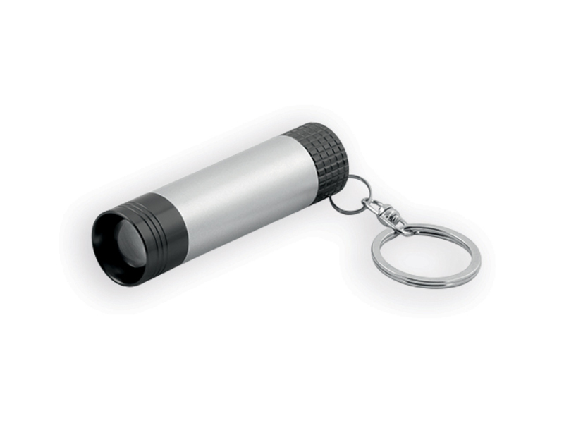 LOGOLIT metal keyring - LED torch with glowing logo, Black