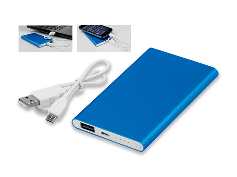 DRACO metal power bank with 4 000 mAh capacity, Royal blue