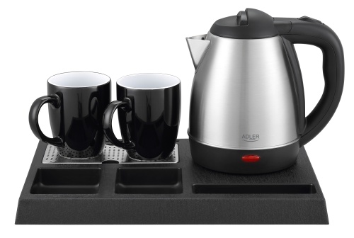 Hotel Kettle Set | 1.2L Stainless Steel Kettle | Welcome Tray with Cups & Compartments1