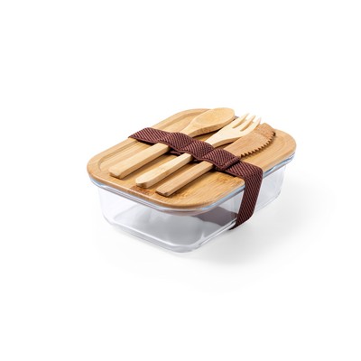 Glass lunch box 700 ml, bamboo lid and cutlery