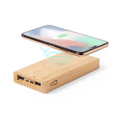 Bamboo power bank 10000 mAh, wireless charger 5W, solar charger