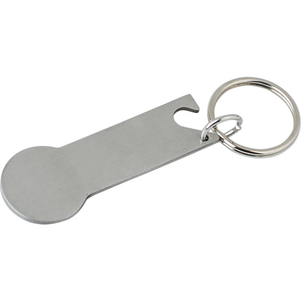 Keyring with shopping cart coin, bottle opener