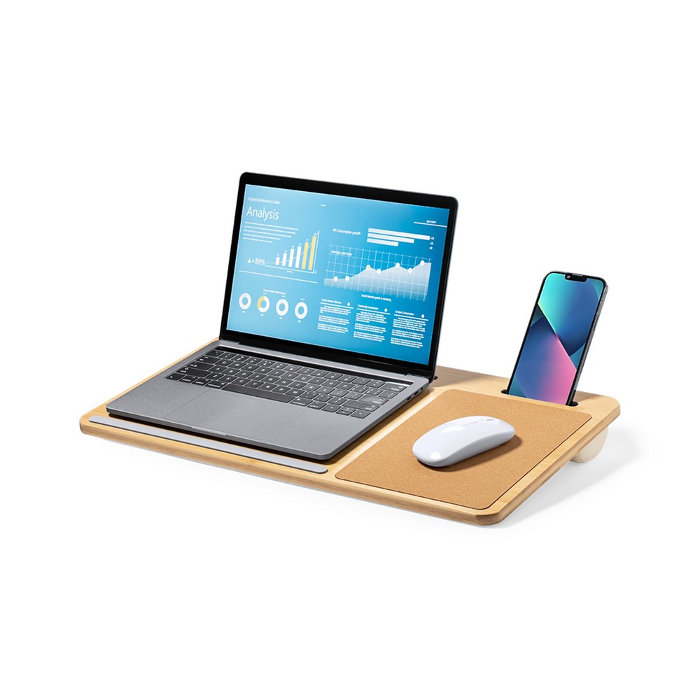 Bamboo desk organizer, laptop stand, phone stand, cork mouse pad