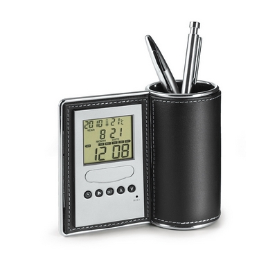 Pen holder with multifunctional clock