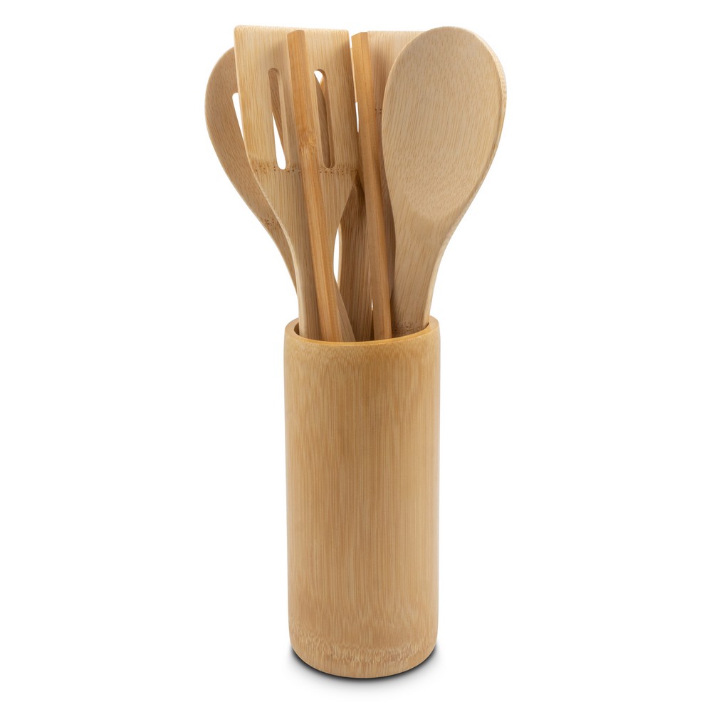 Bamboo kitchen set in stand, 6 pcs | Reese