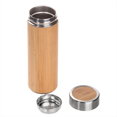 Bamboo vacuum flask 350 ml with sieve stopping dregs | Christian