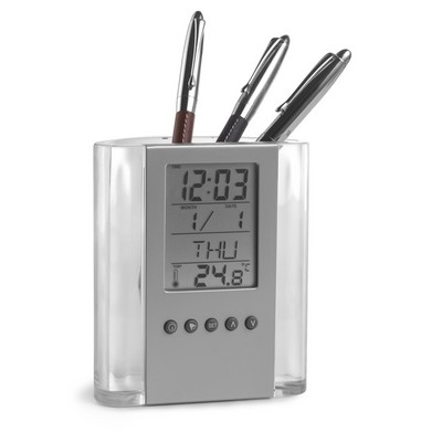 Pen holder with multifunctional clock