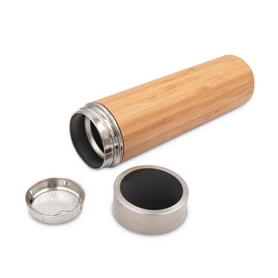Bamboo vacuum flask 500 ml with sieve stopping dregs and digital beverage temperature display | Georgia