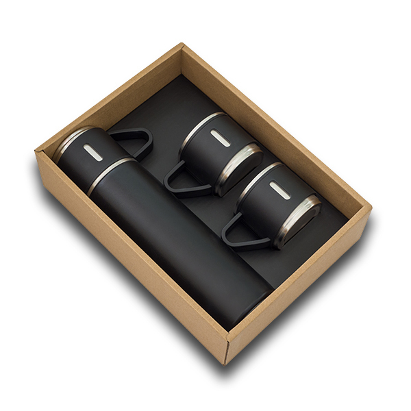 ATTU set of vacuum flask 500 ml and 3 mugs, black