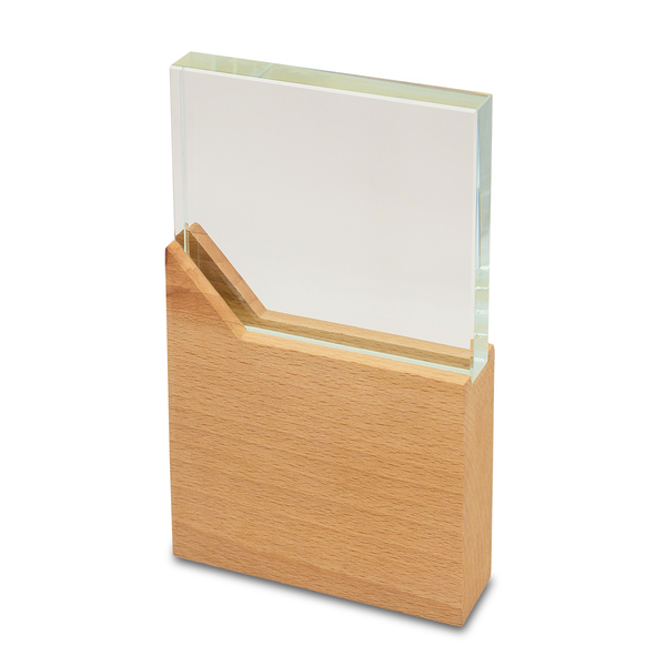 KINGSTON trophy made of crystal and wood, colorless