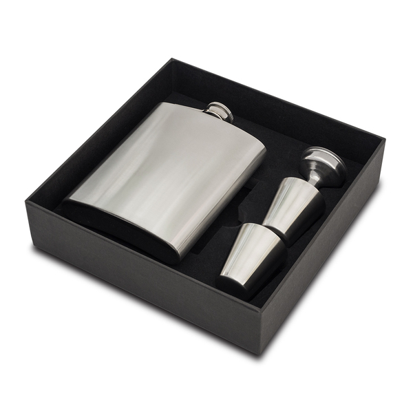 LUCAN hip flask gift set, silver
