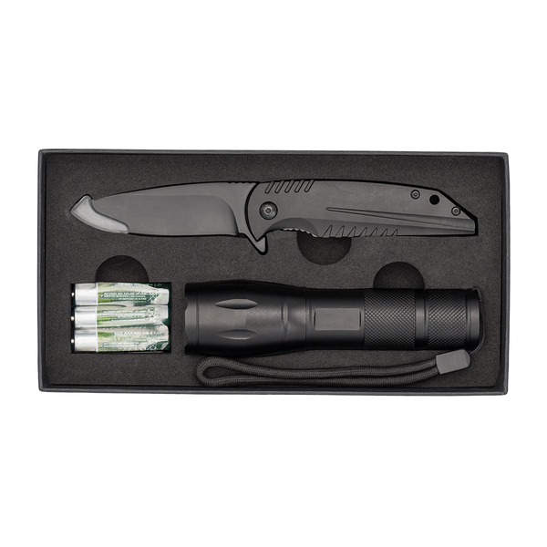 MEZUS set with knife and flashlight, black