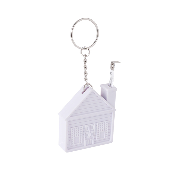 HOUSE key ring with tape measure 2 m,  white