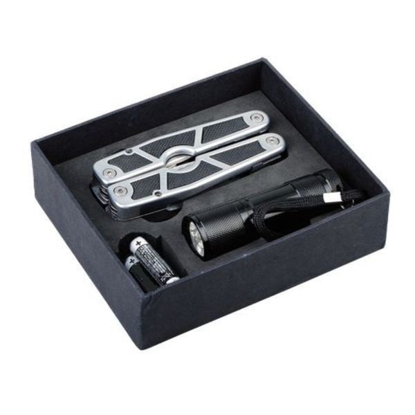 SURVIVOR set of tools and flashlight,  black