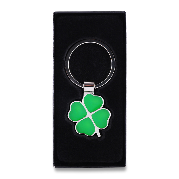 CLOVER LUCK metal key ring,  green/silver