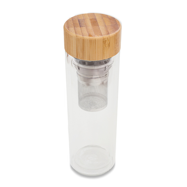 CELLE glass bottle 420 ml with infuser, transparent