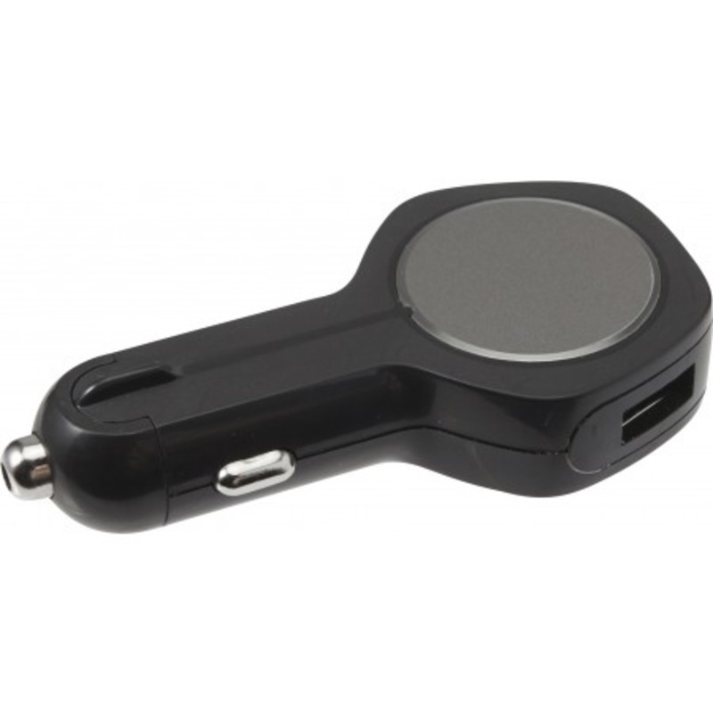 Plastic and aluminium car power adapter with smash-and-grab raider
