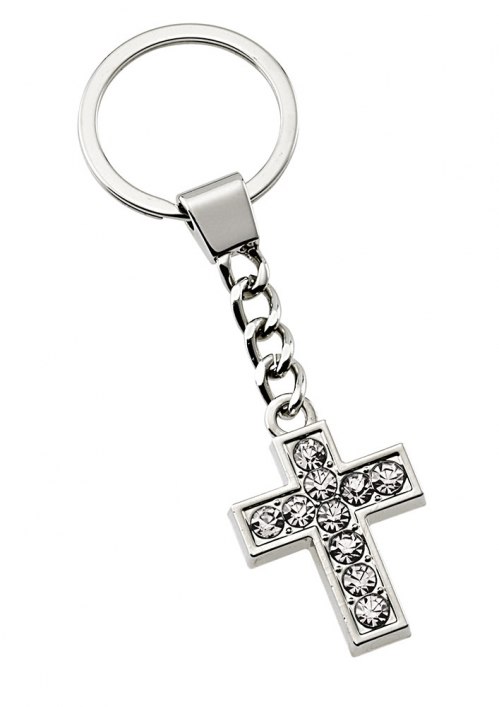 KEYCHAIN CROSS WITH TRANSPARENTS CRYSTAL