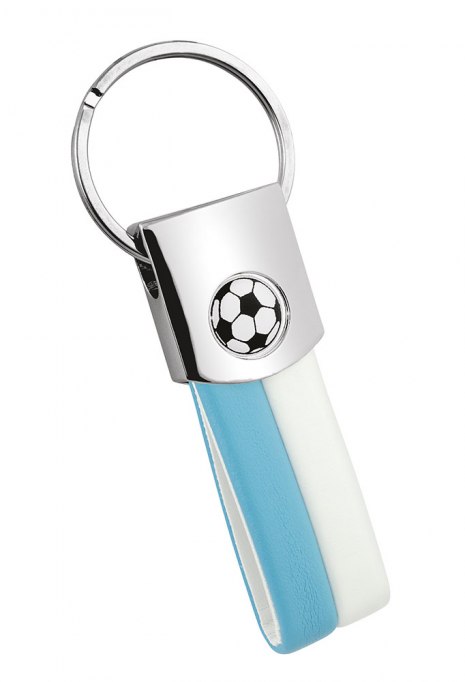 KEYCHAIN FOOTBALL PU WHITE/LIGHT BLUE