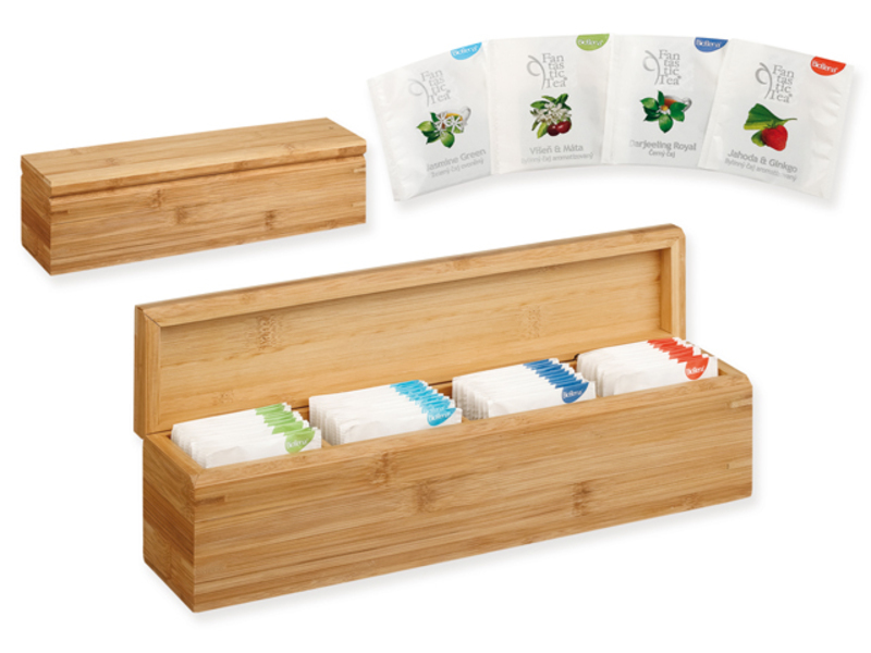 PAYTON set of tea bags (4x10 pcs) in box from bamboo wood, Natural