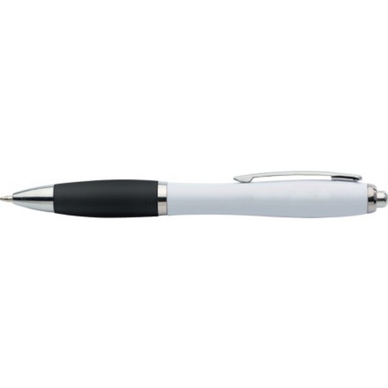 Plastic ballpen with coloured rubber grip, blue ink