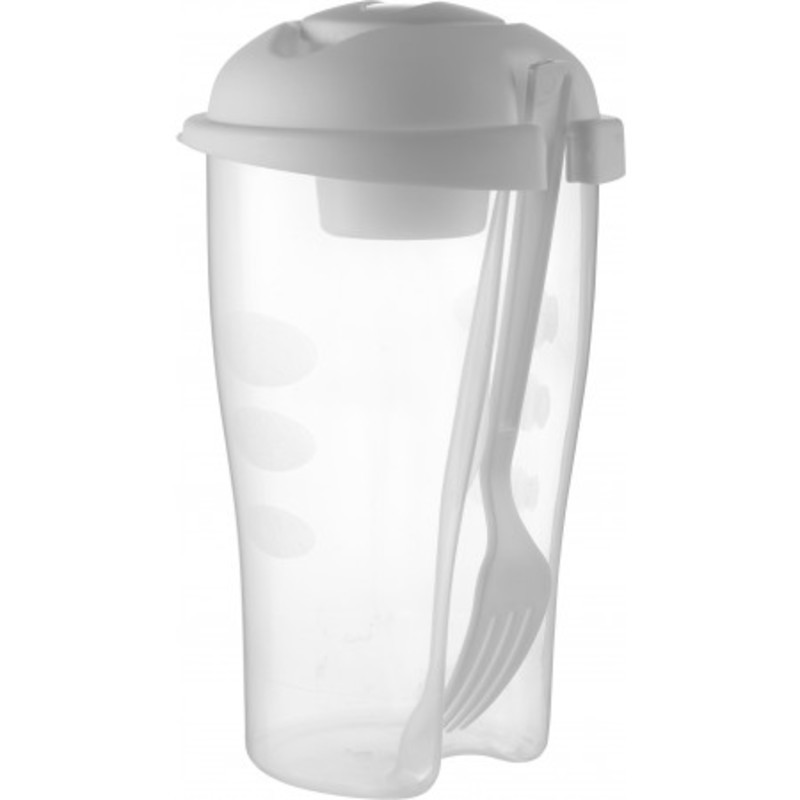 Salad shaker with cup and fork