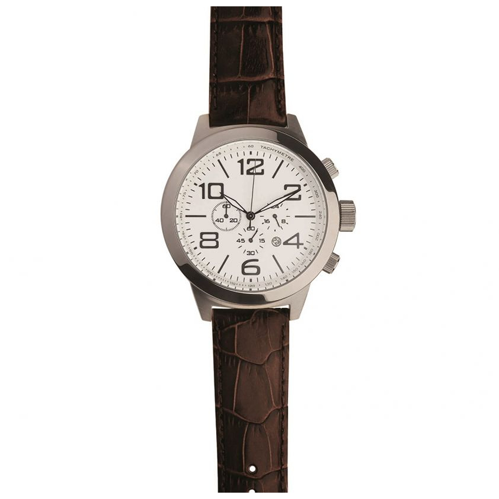 Gents chronograph watch with relief index