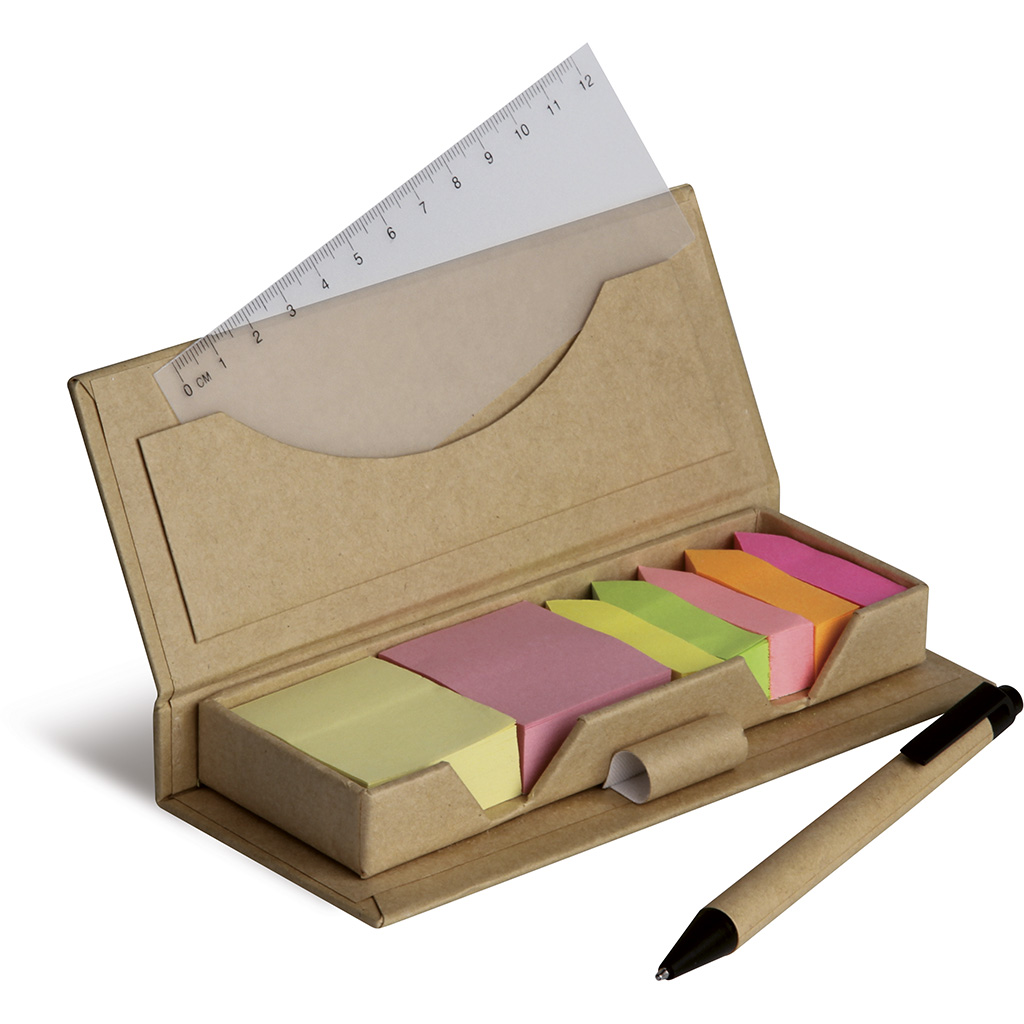with ball pen in recycled paper and in biodegradable plastic and with ruler of 12 cm.
