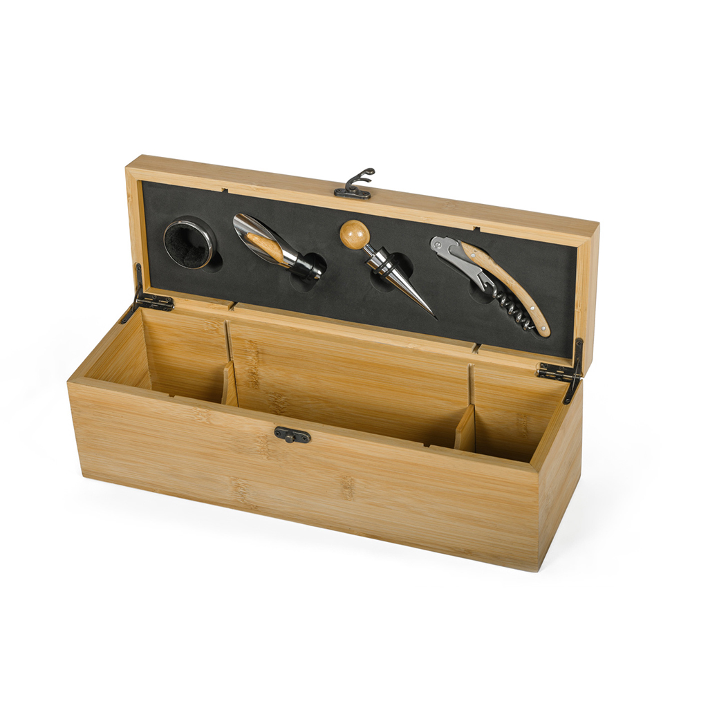 elegant bamboo gift box for wine tasting containing cap
