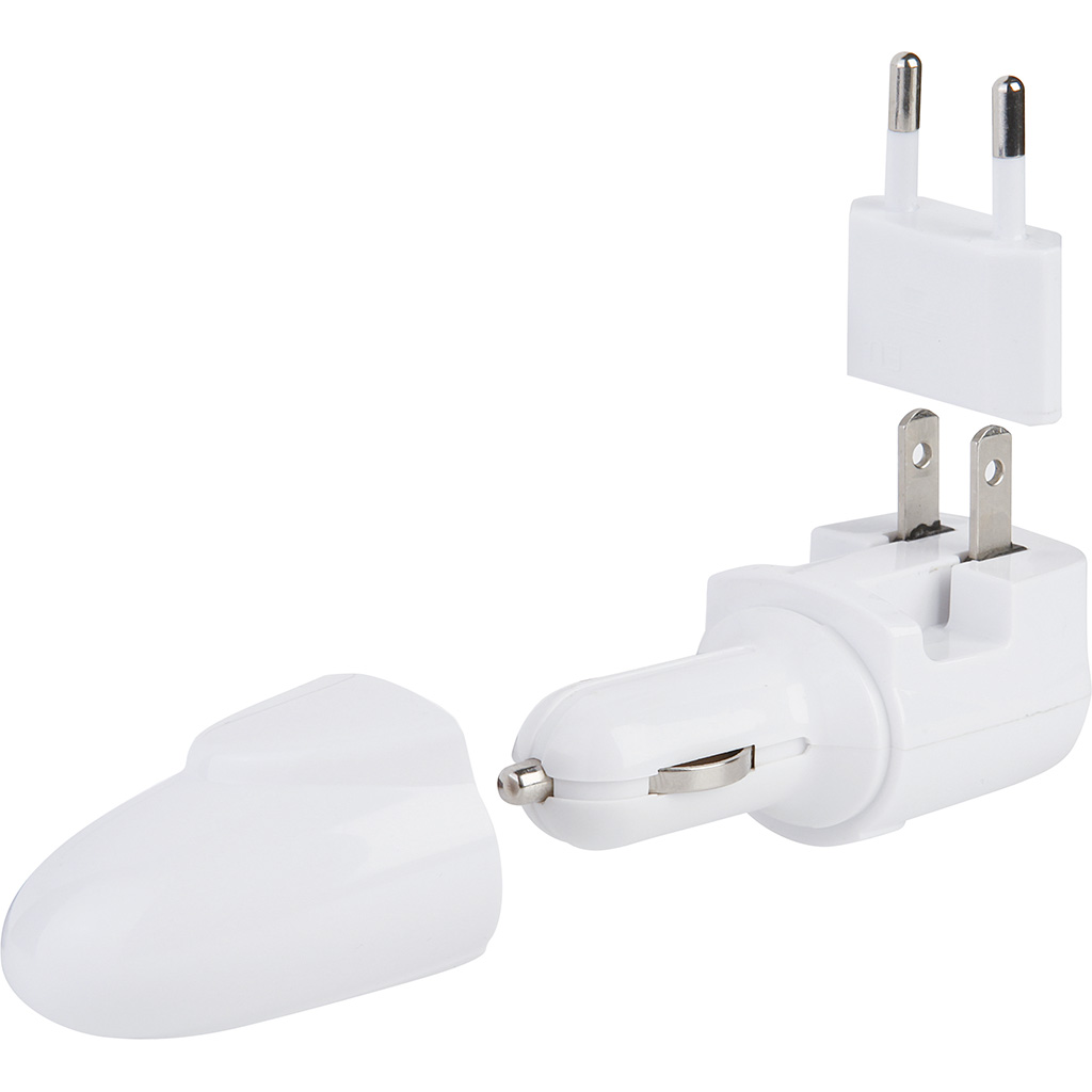 suitable for car and home recharging. Input: 12-24V,Output: 5V/500mA (car charger) Input: 110-220V