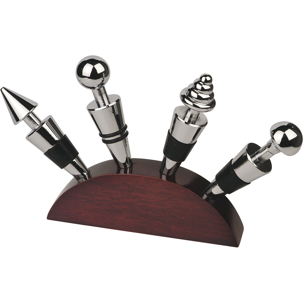 stand in solid wood with four metal caps.