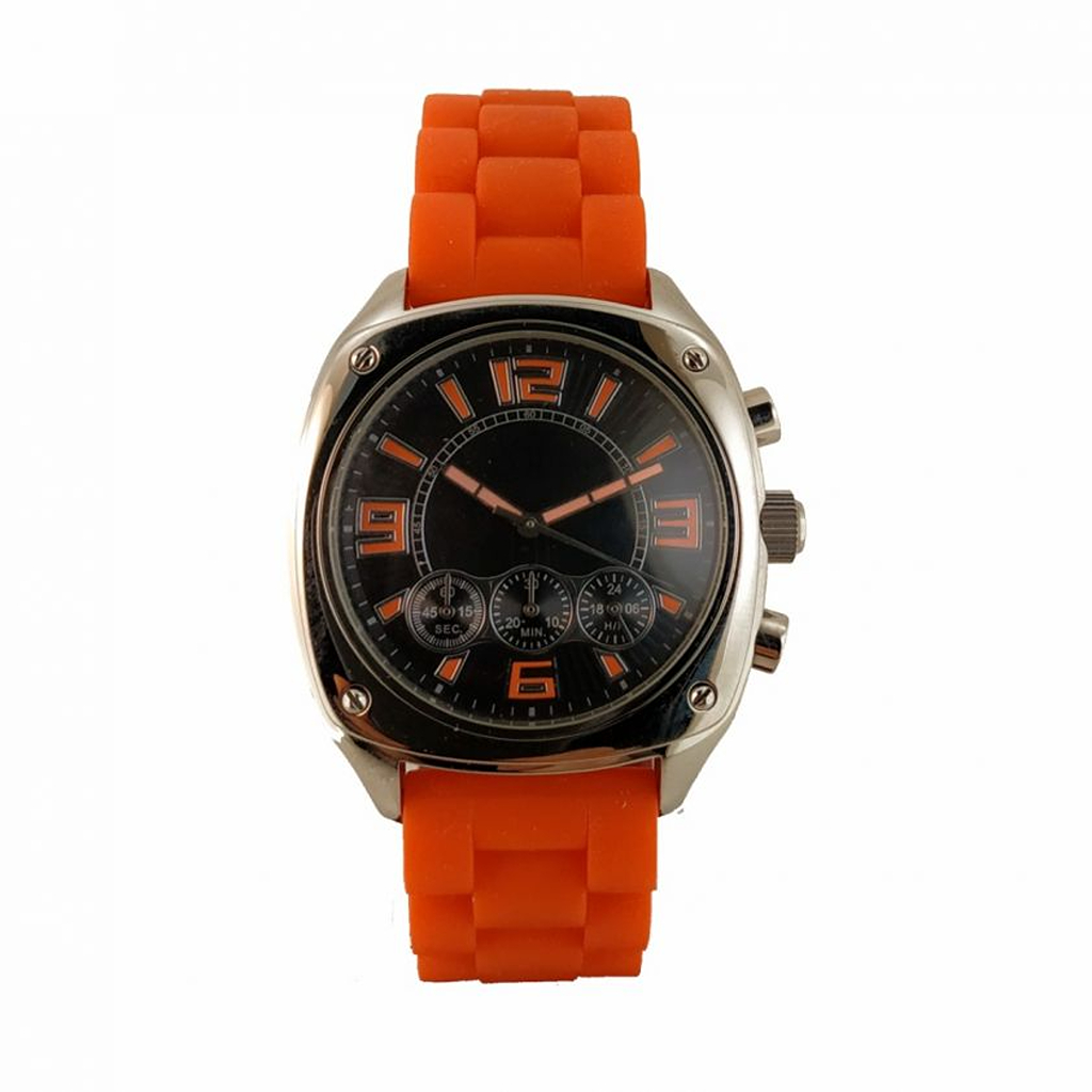 Unisex chronograph watch with coloured relief index