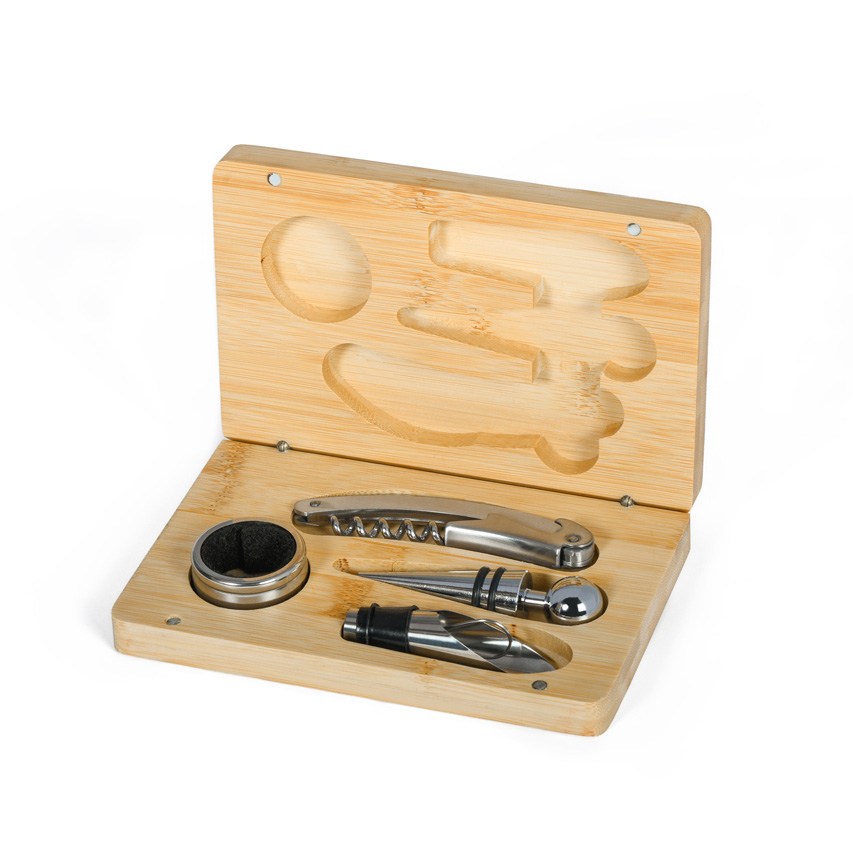 elegant bamboo gift box for wine tasting containing cap