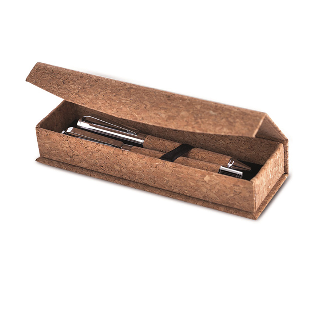 with roller pen and ball pen in cork and metal materials