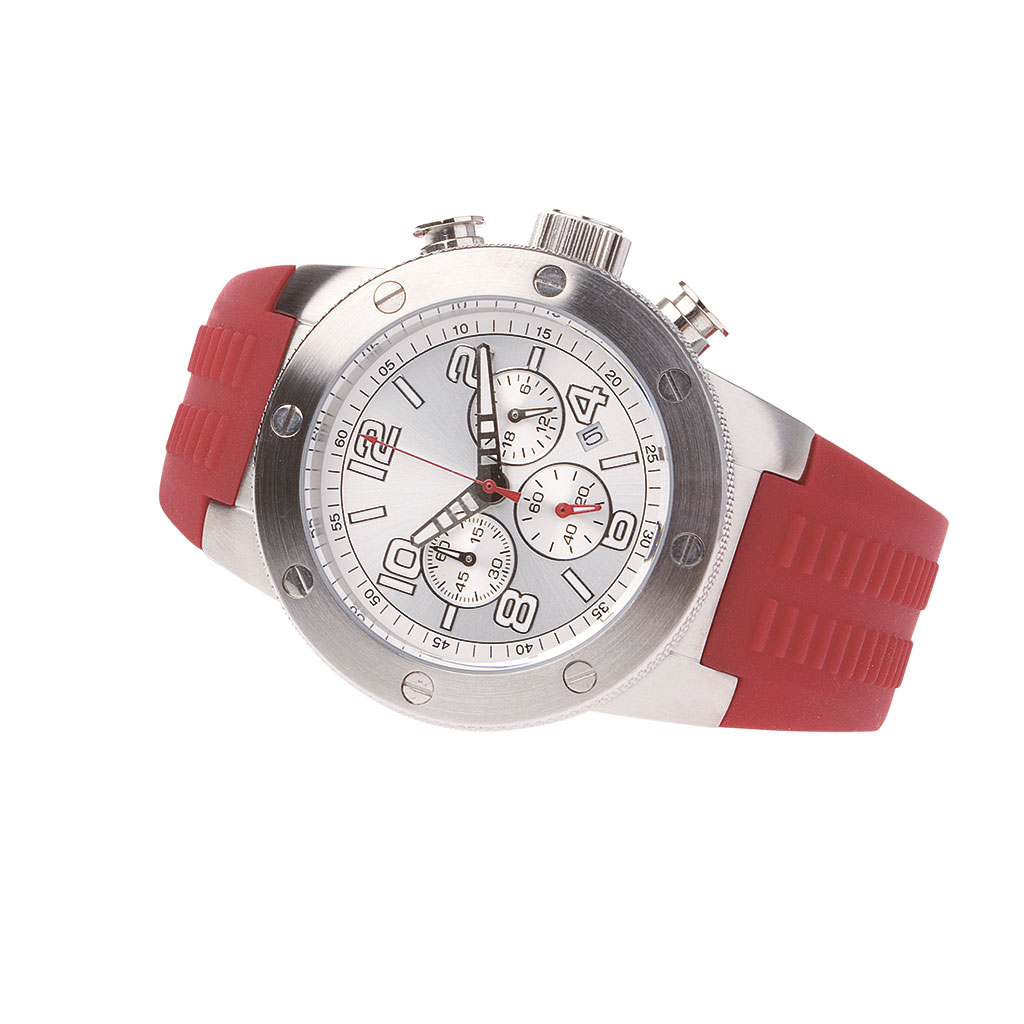 Gents chronograph watch with relief index
