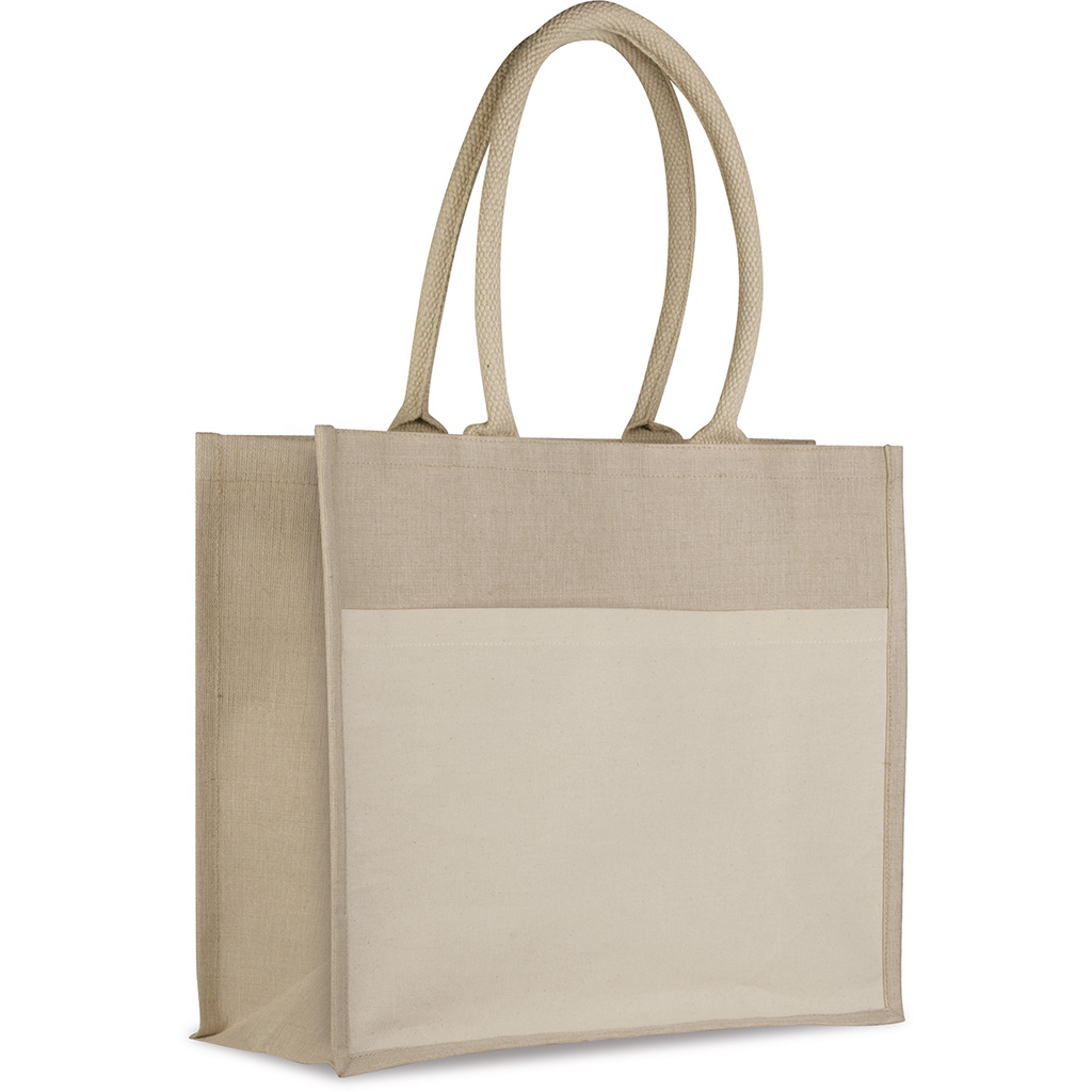 with wide front pocket in natural cotton (38x24 cm. about)
