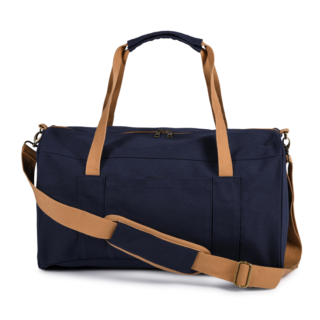 in canvas polycotton material with vintage looking. Front pocket with velcro fastener